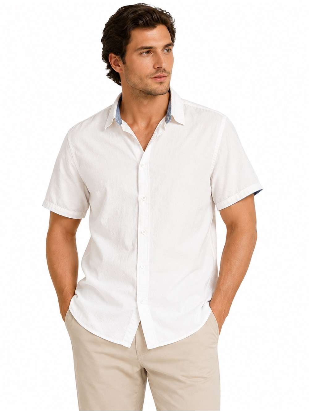 Free Planet Men’s White Short Sleeve Button Down Shirt XL Cotton Beach Casual